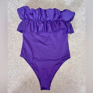 Zara Purple Ruffle One-Piece Swimsuit - Small